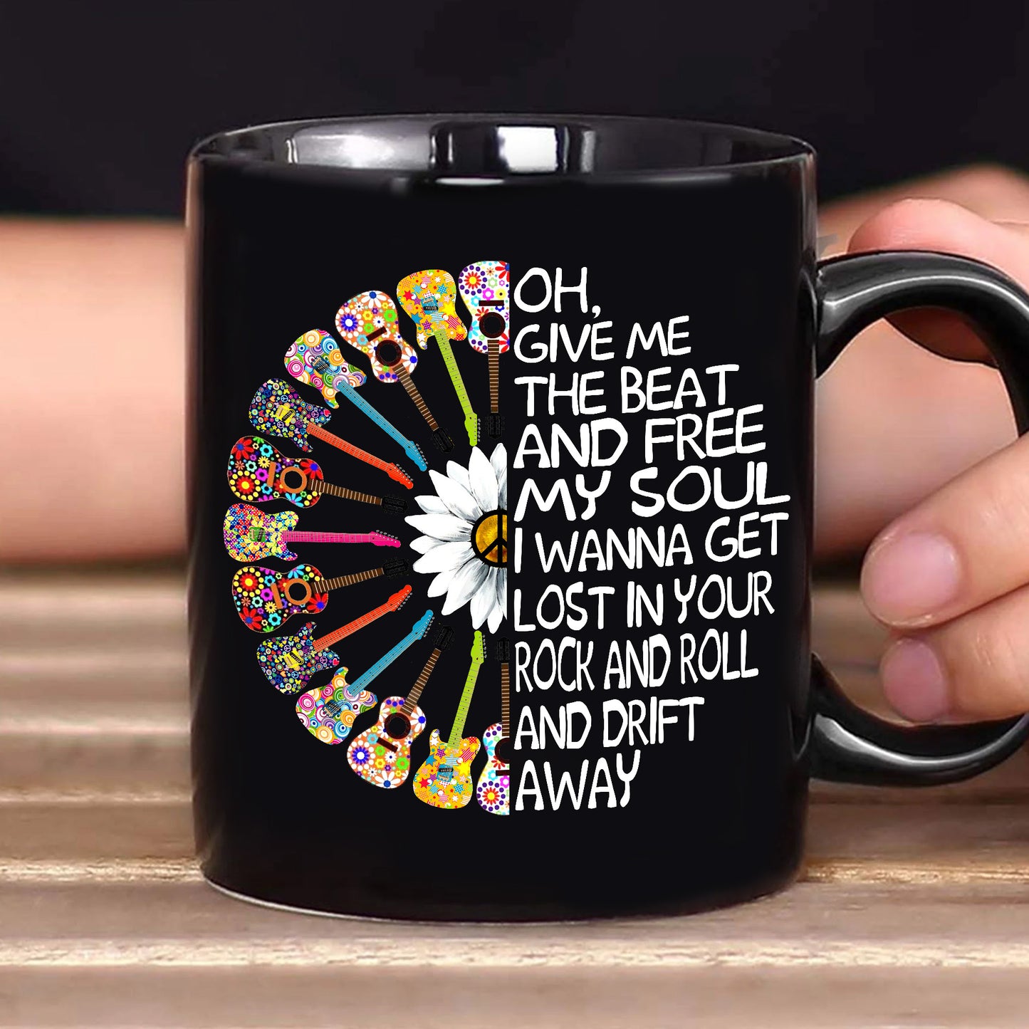 Give Me The Beat - Hippie Guitar Black Mug