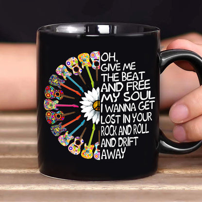 Give Me The Beat - Hippie Guitar Black Mug