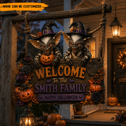 Personalized Halloween Family Welcome Wooden Sign