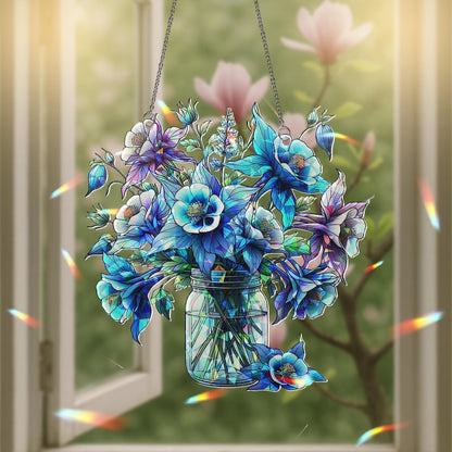 Blue Columbine Flowers Acrylic Holographic Window Hanging
