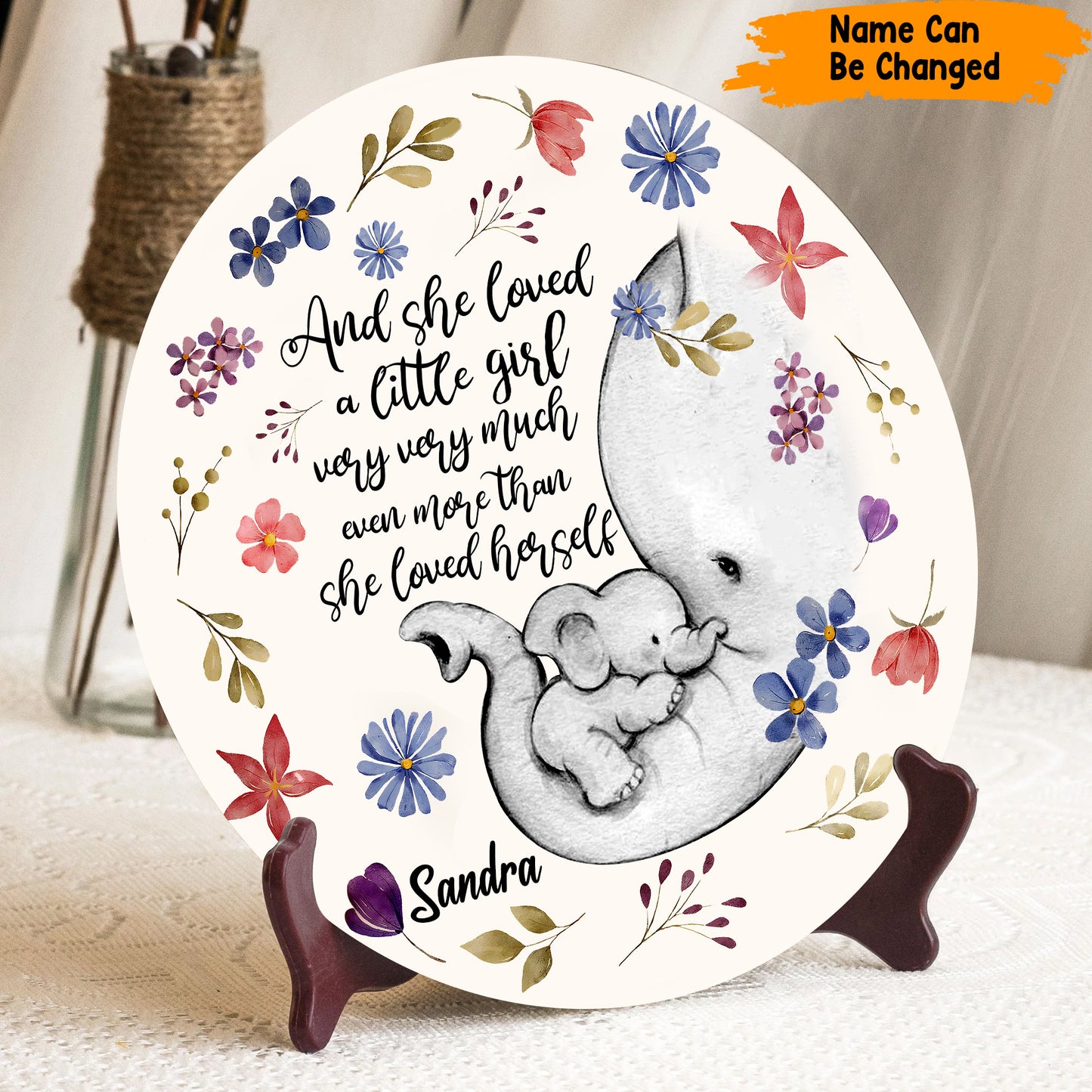And She Loved - Personalized Mother Elephant Ceramic Round Plate