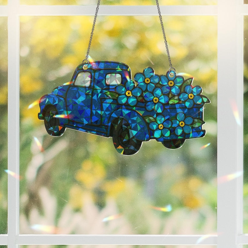 Forget Me Not Truck Acrylic Window Hanging Hologram