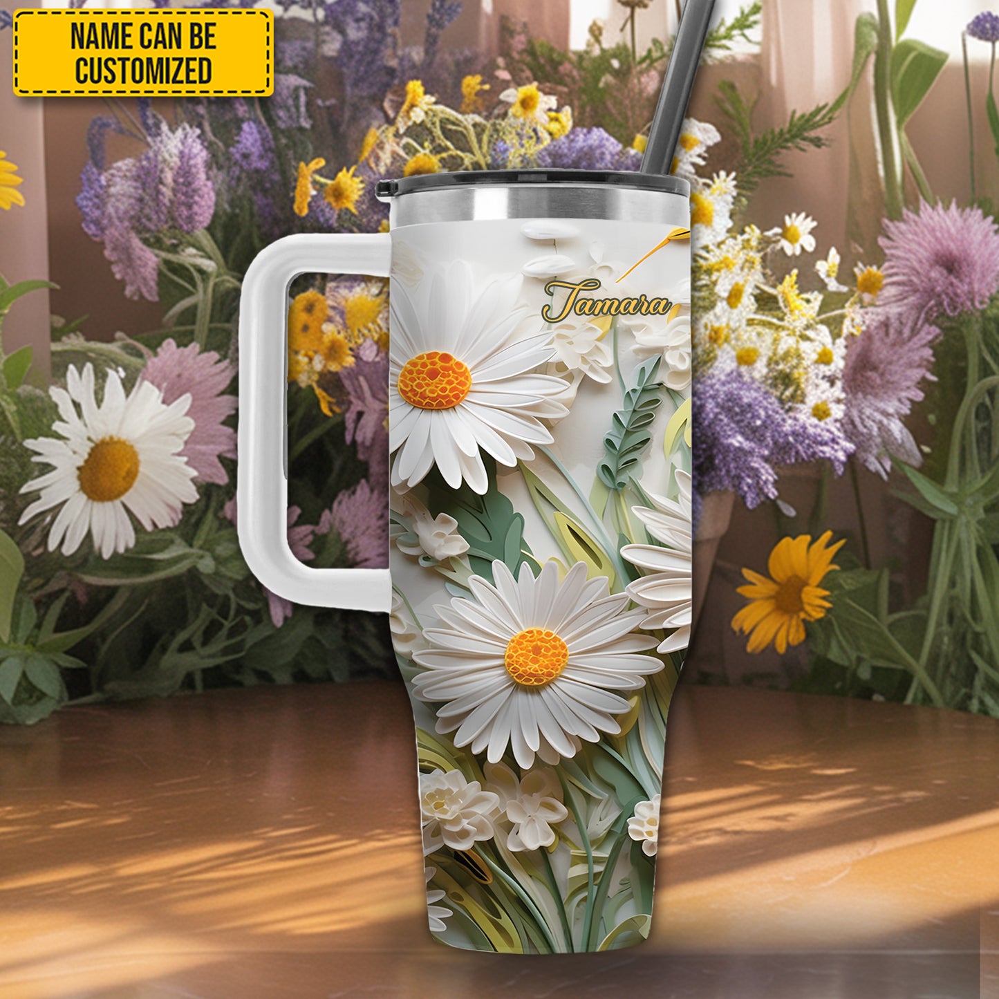 Love Daisy - Personalized Tumbler With Handle 40oz