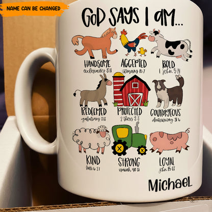 God Says I Am Farm Animals Style - Personalized White Mug