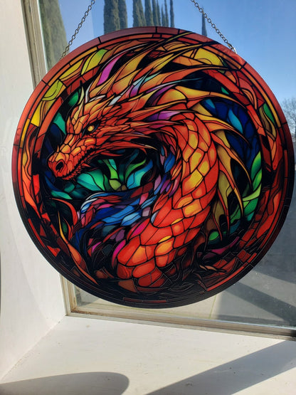 Rainbow Dragon Stained Glass Suncatcher