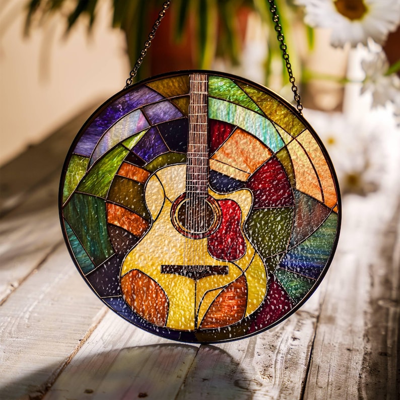 Guitar Stained Glass Suncatcher - Guitar Light Suncatcher