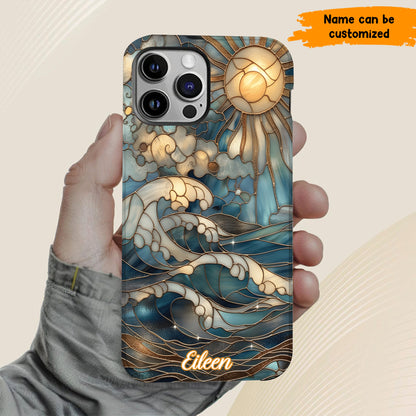 Personalized Ocean Waves & Sun Phone Case – Stained Glass Style