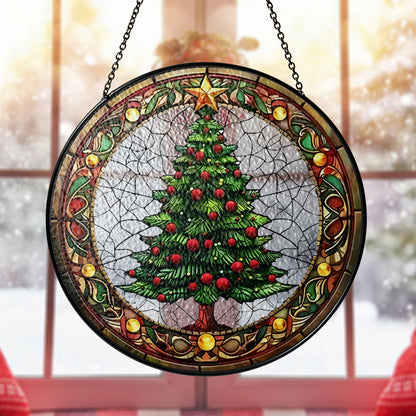 Christmas Tree & Candle Stained Glass Suncatcher