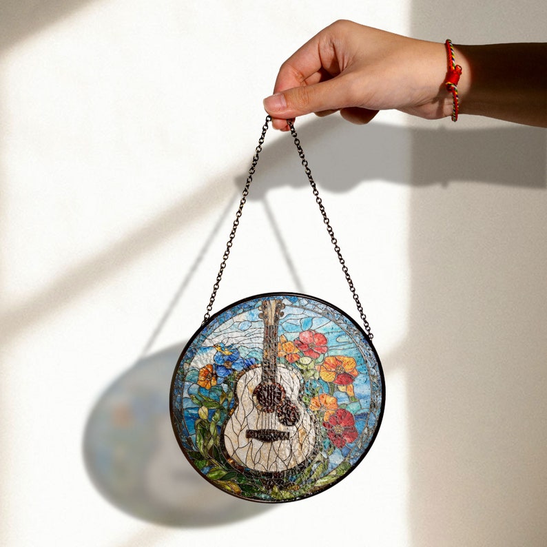 Amazing Guitar Stained Glass Suncatcher