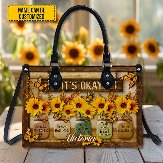 It's Okay - Personalized Sunflower Leather Handbag