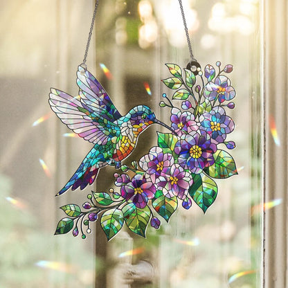 Hologram Violet And Hummingbird Acrylic Window Hanging