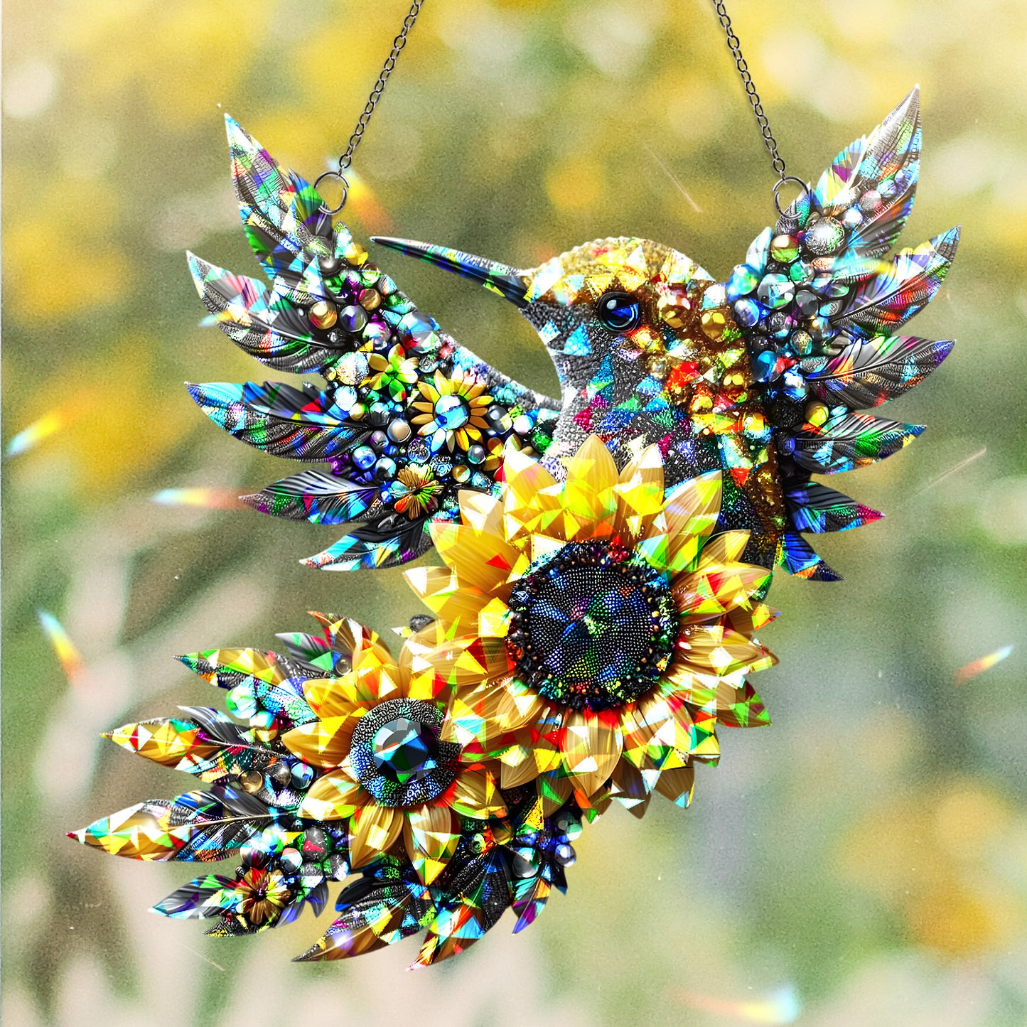 Hummingbird & Sunflower Hologram Suncatcher