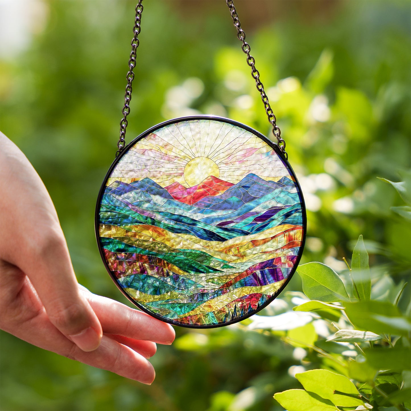 Mountain Sunrise Stained Glass Suncatcher