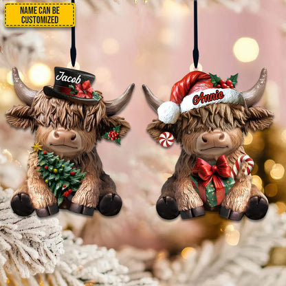 Cute Christmas Highland Cow - Personalized Highland Cow Ornament