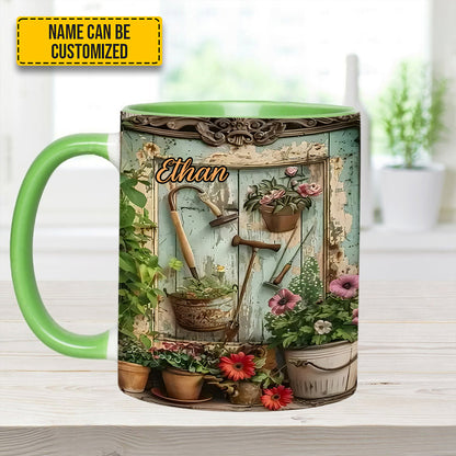 Garden Tools And Flowers - Personalized Gardening Accent Mug