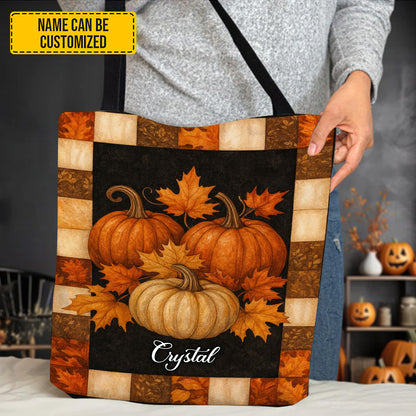 Vintage Autumn Plaid Pumpkin - Personalized Tote Bag