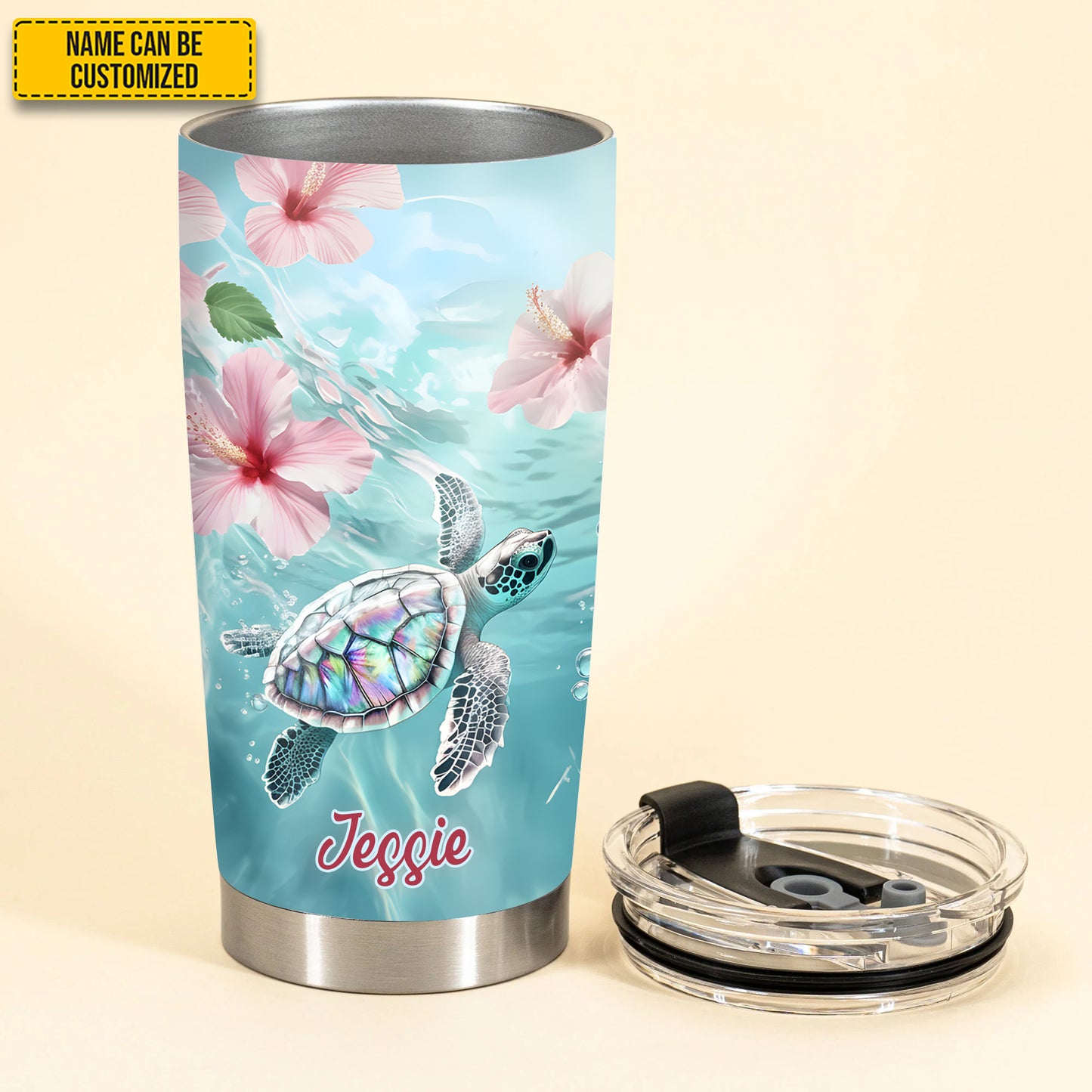 Personalized Flower, Turtle & Sea Tumbler