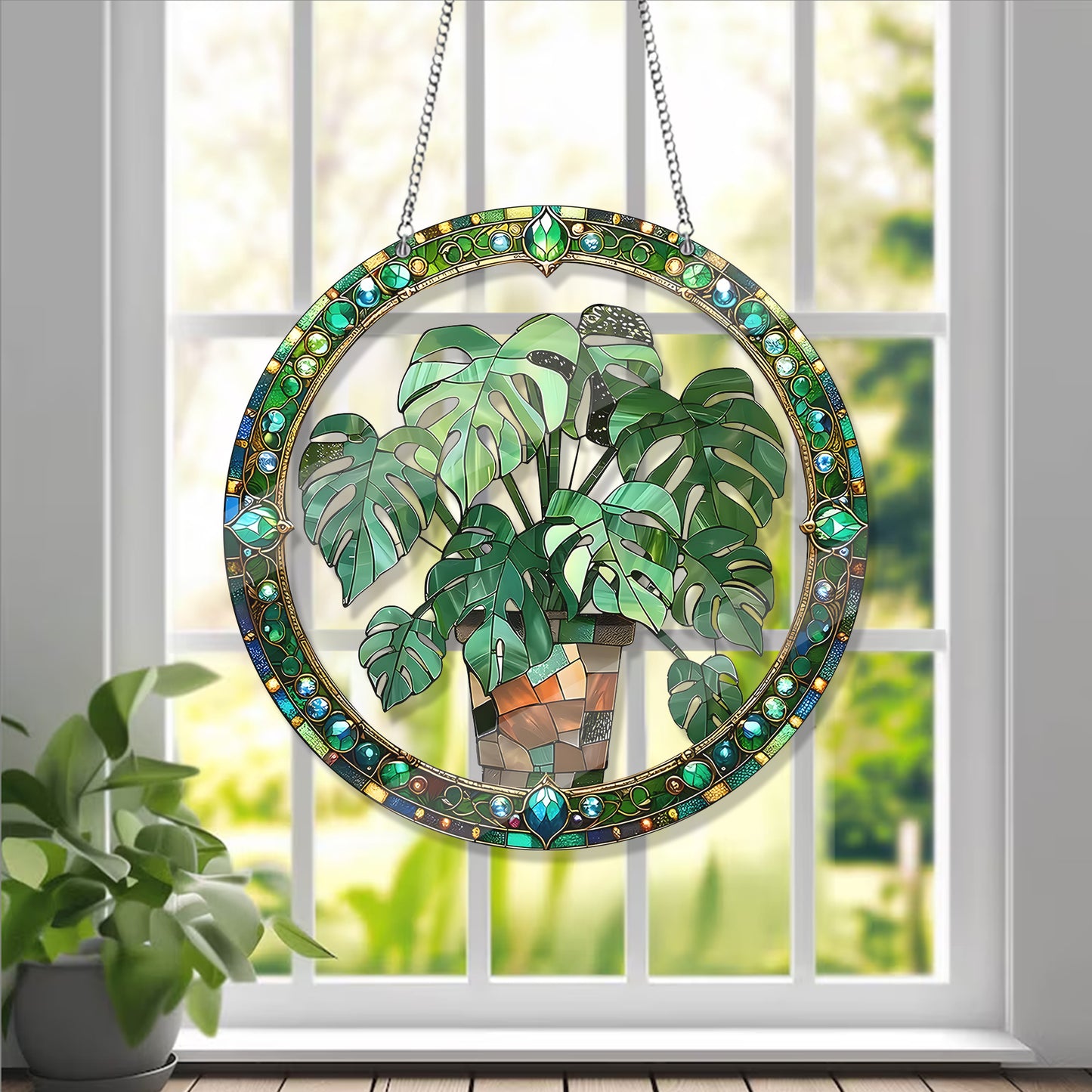 Monstera Plant Stained Glass Suncatcher 2
