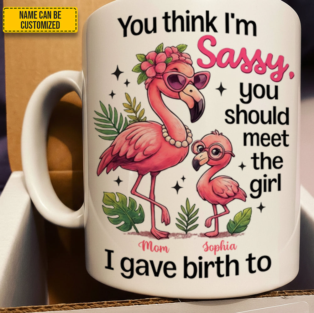 Personalized Flamingo Mom & Daughter White Mug
