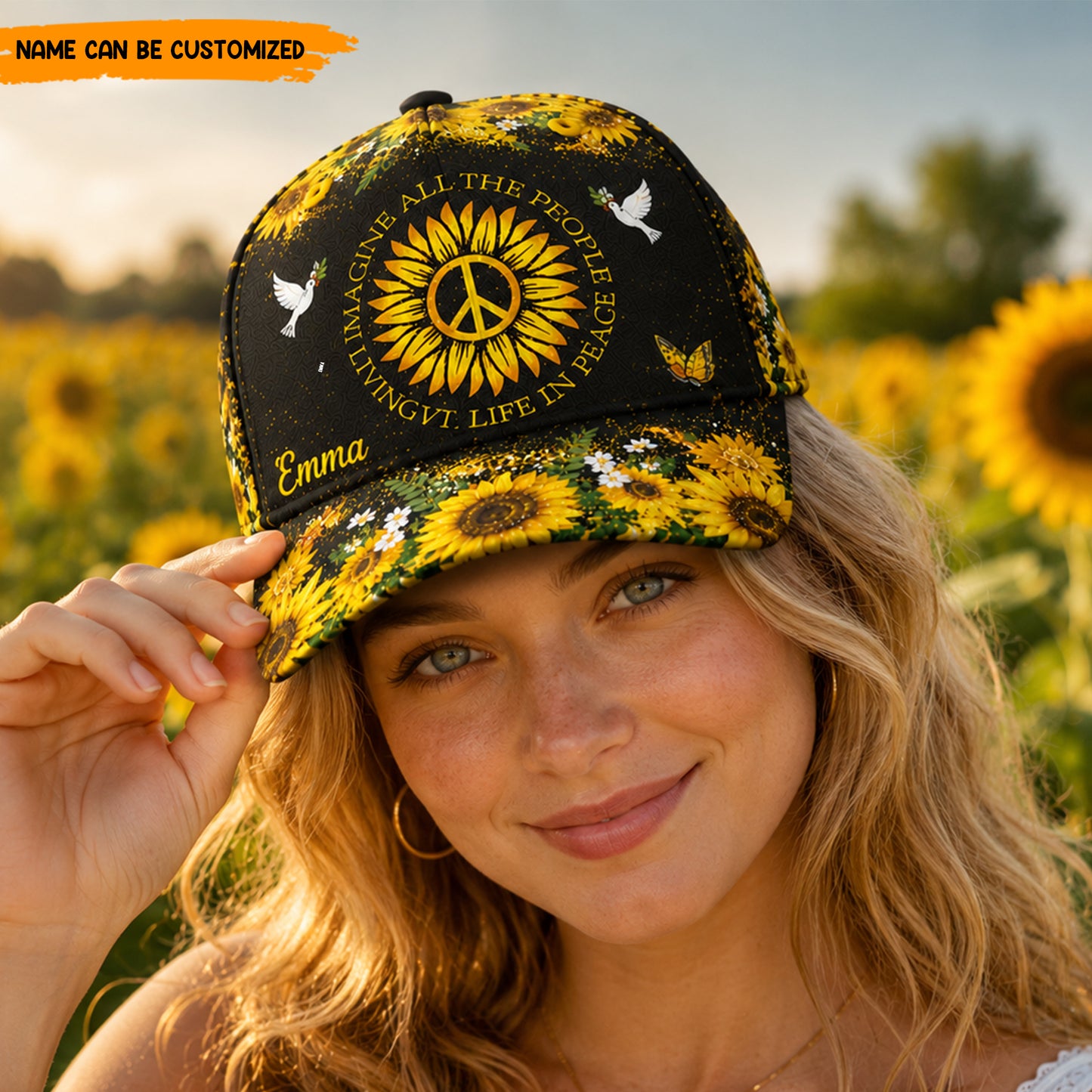 Imagine Peace Sunflower – Personalized Classic Cap
