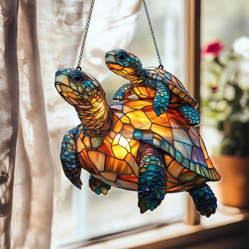 Tortoise Mom Turtle Acrylic Window Hanging