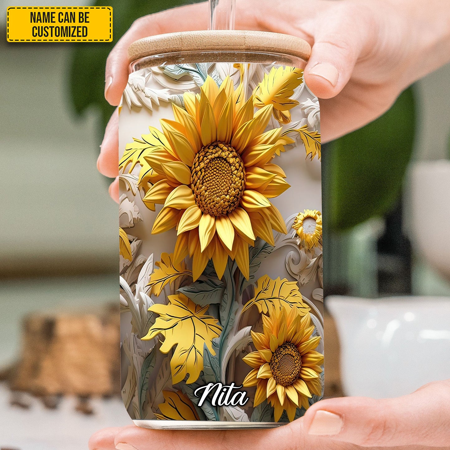 Beaufiful Sunflower - Personalized 16Oz Glass Cup