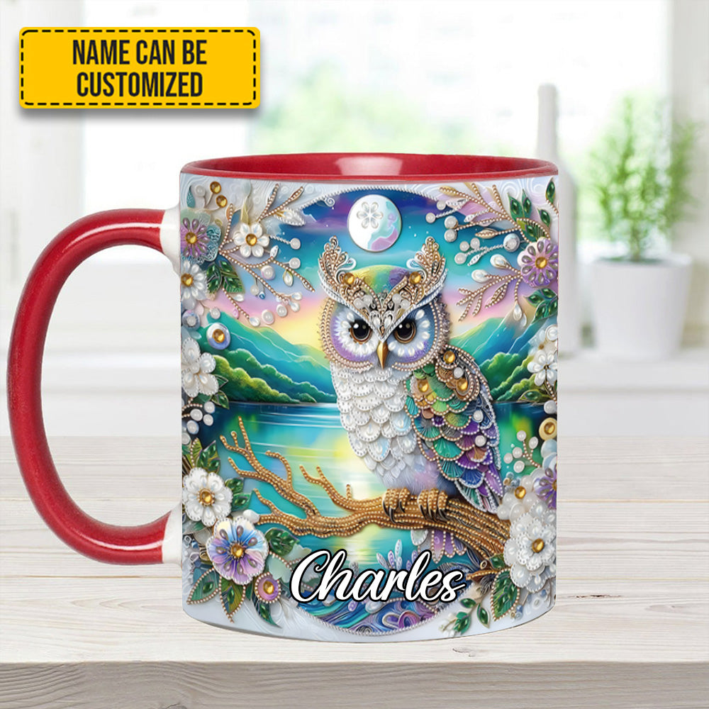 Owl Flower Pattern Diamond - Personalized Owl Accent Mug