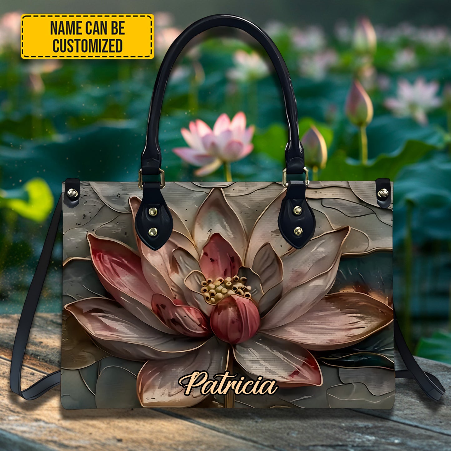 Personalized Lotus Flower Leather Handbag