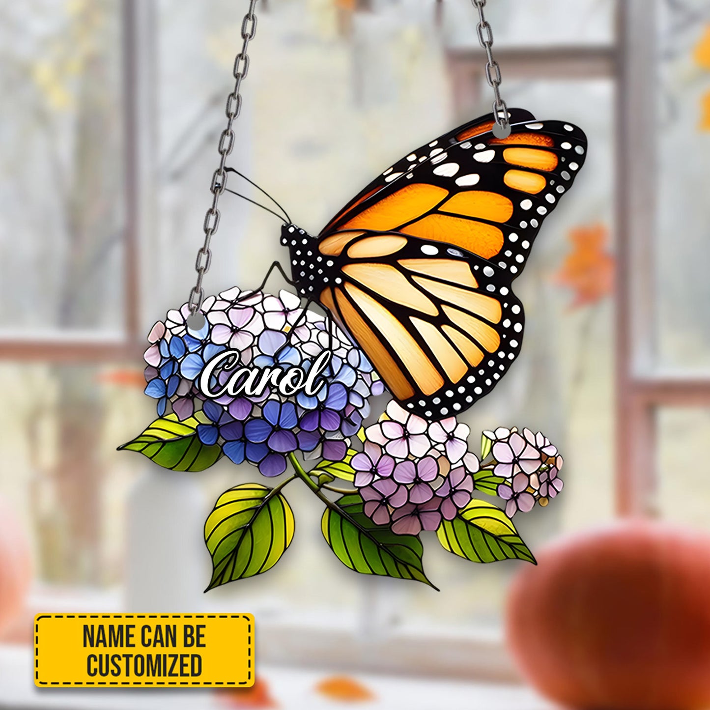 Personalized Monarch Butterfly Lavender Flowers Window Hanging Acrylic