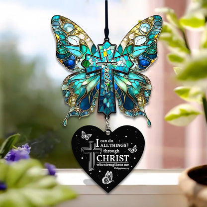 Butterfly & Cross Faith Acrylic Suncatcher with Scripture