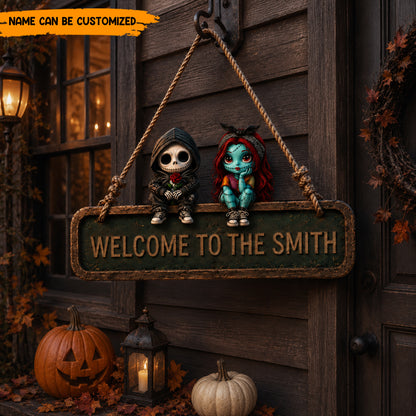 Personalized Halloween Couple Wooden Sign