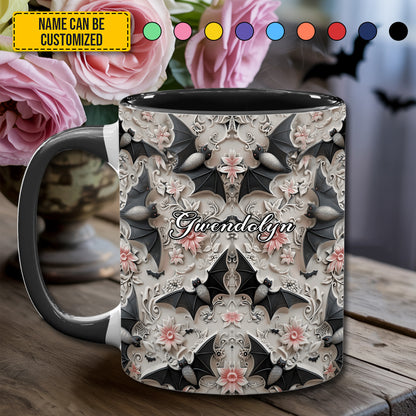 Midnight Bloom – Personalized Bat Accent Mug