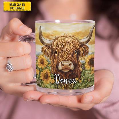 Cow With Sunflowers  - Personalized Cow Glass Mug