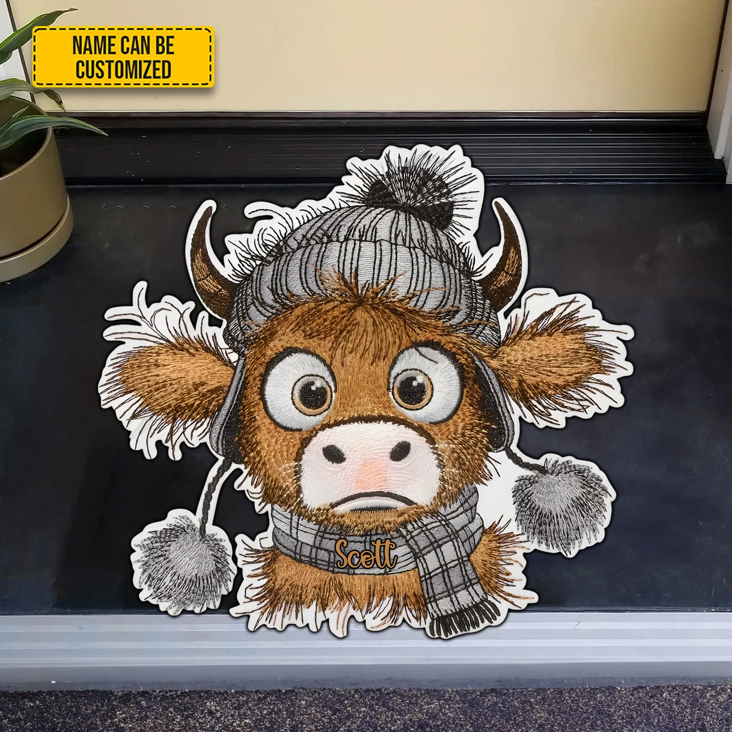 Funny Highland Cow - Personalized Cow Shaped Doormat