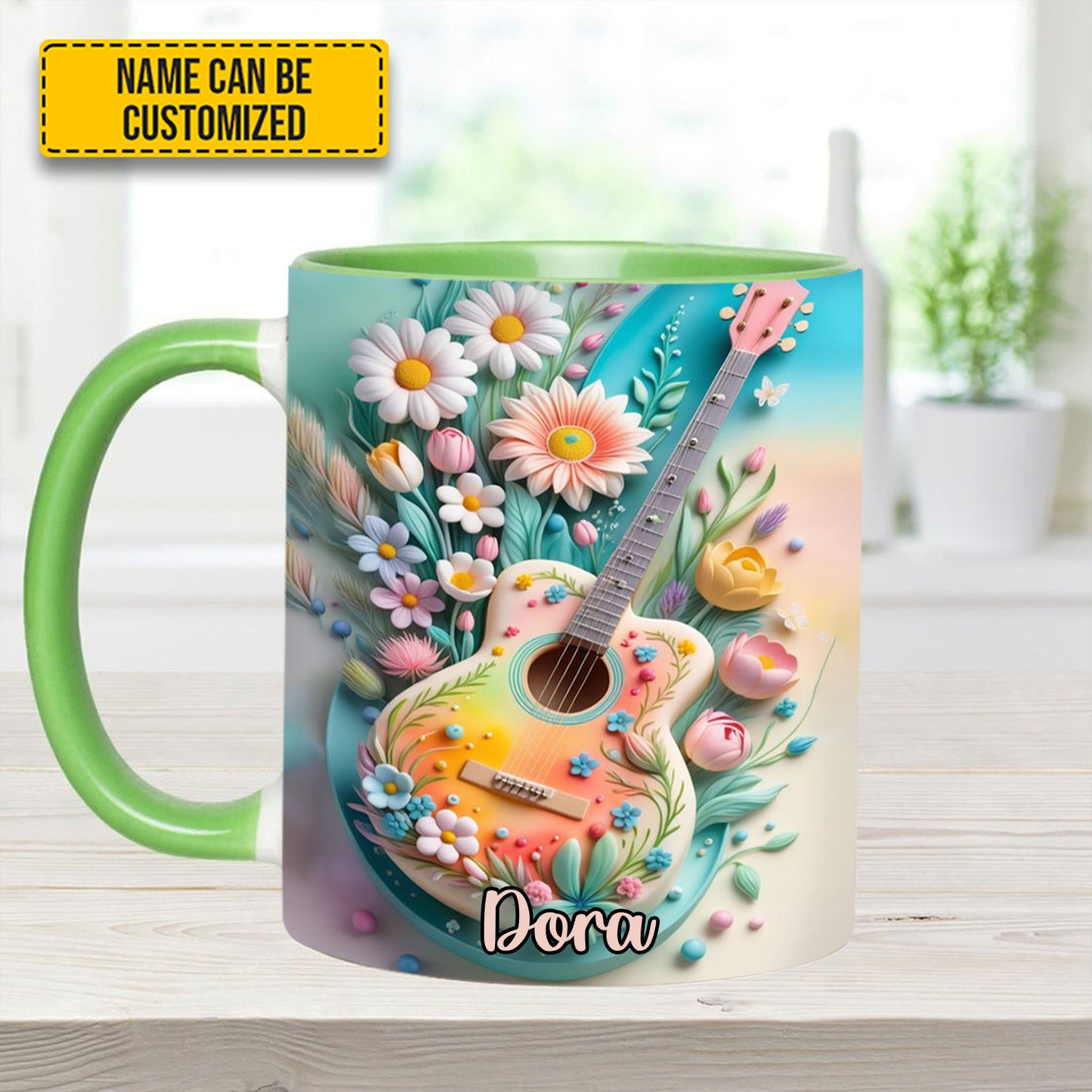 Guitar Floral - Personalized Guitar Accent Mug