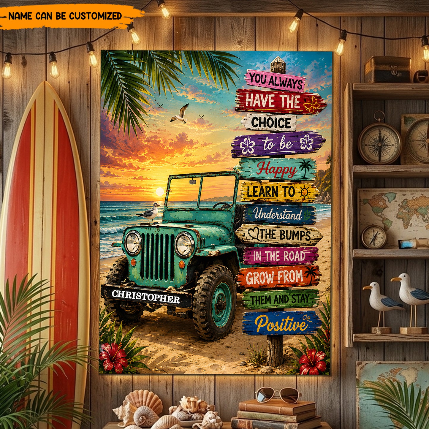 Ocean Breeze Jeep Life – Personalized Poster Canvas