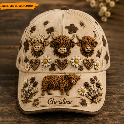 Personalized Highland Cow Floral Classic Cap