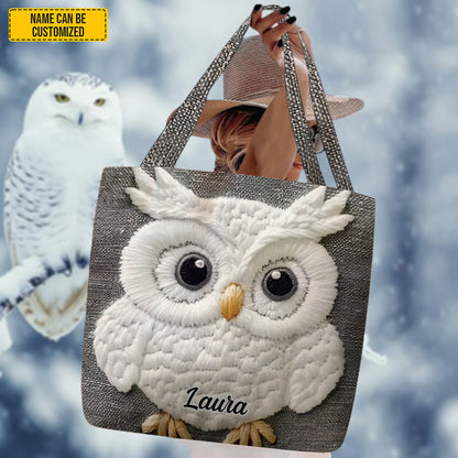 Personalized White Owl Tote Bag
