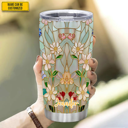 Personalized Flowers Stained Glass Effect Tumbler