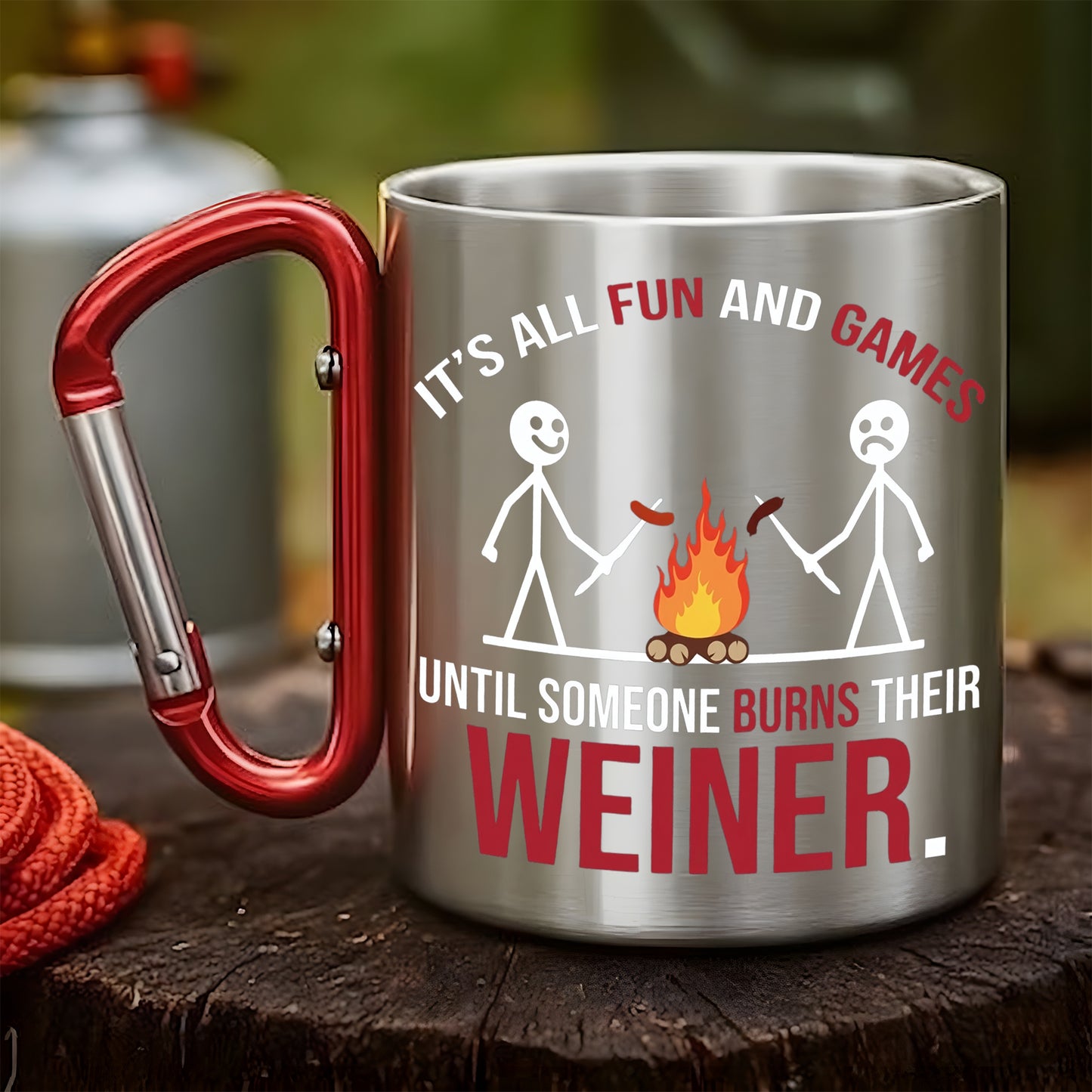 Burnt Weiner – Funny Camping Carabiner Mug