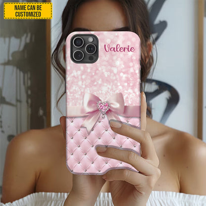 Personalized Pink Diamond Bow Phone Case