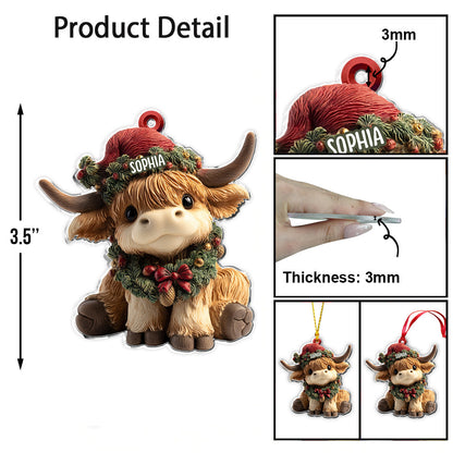 Personalized Cute Highland Cow Acrylic Ornament
