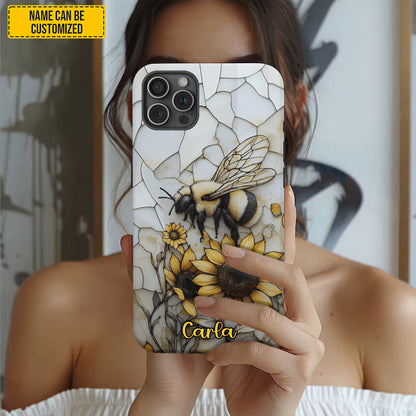 Sunflower Bee Stained Glass - Personalized Phone Case