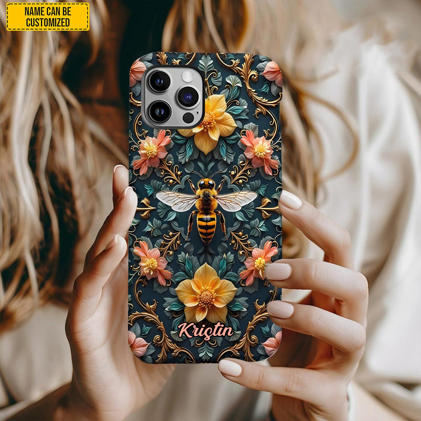Personalized Bee & Floral Art Phone Case