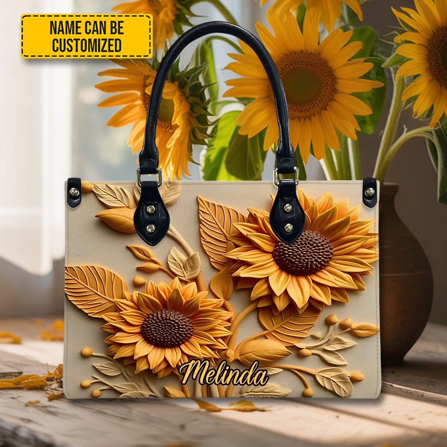 Love Sunflower - Personalized Sunflower Leather Handbag