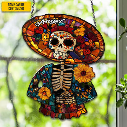 Day of the Dead - Personalized Stained Glass Skeleton Suncatcher