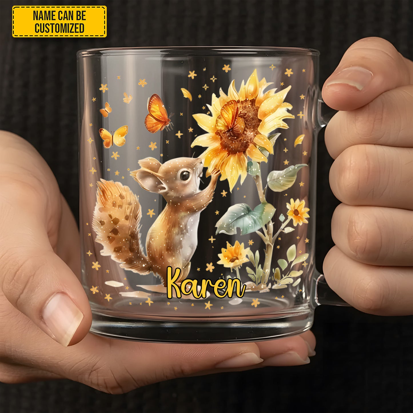 Personalized Sunflower Squirrel Glass Mug