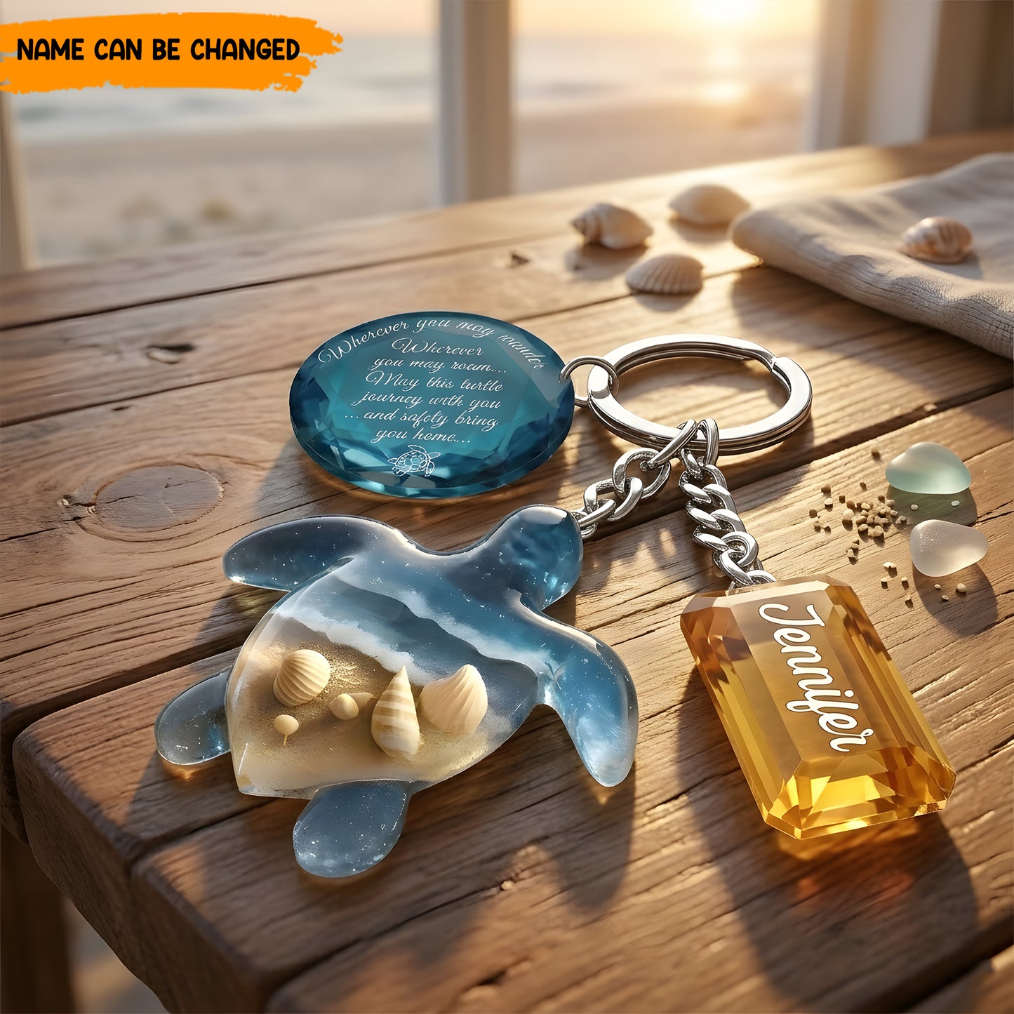 Peaceful Vibes - Personalized Turtle Keychain