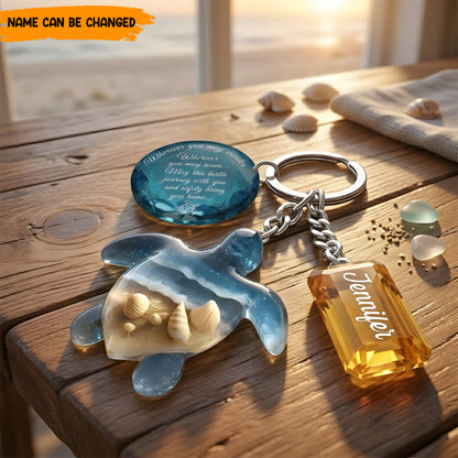 Peaceful Vibes - Personalized Turtle Keychain