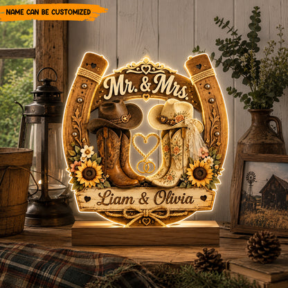 Personalized Western Wedding Acrylic Light box, Cowboy Boots Couple Decor